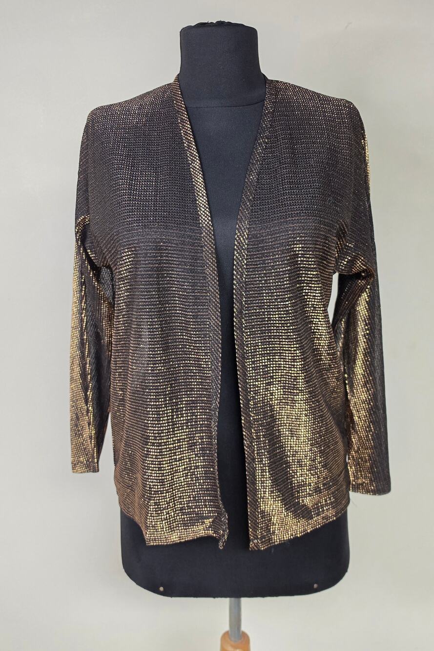 Vintage Sally Gee Metallic Gold Black Cardigan Jacket Small Made USA 0097